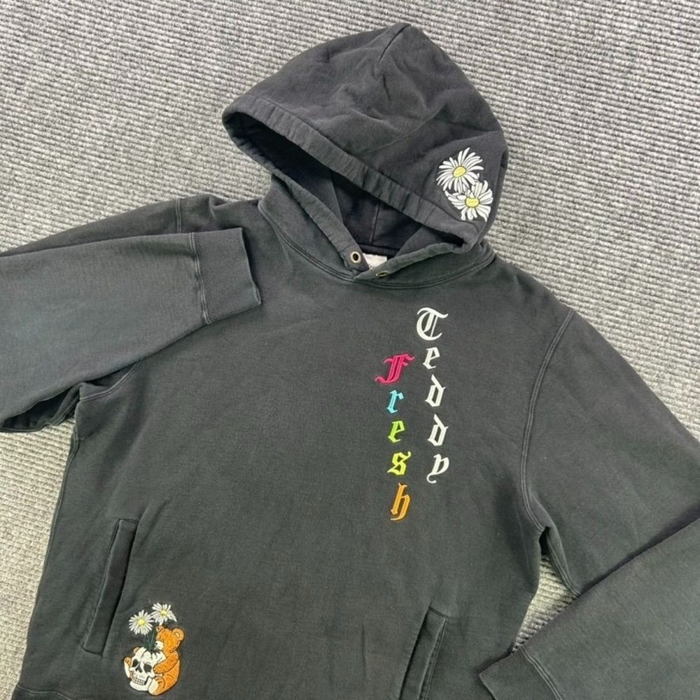 Teddy Fresh Black Pullover Hoodie Mens‎ Large Embroidered Details Streetwear Y2K